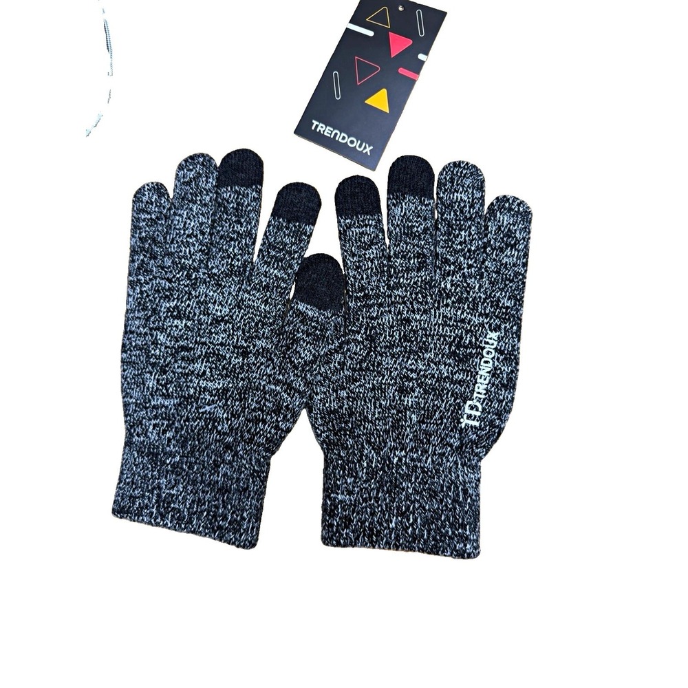 TRENDOUX Touchscreen Compatible Men's Winter Knit Gloves Black/White M
